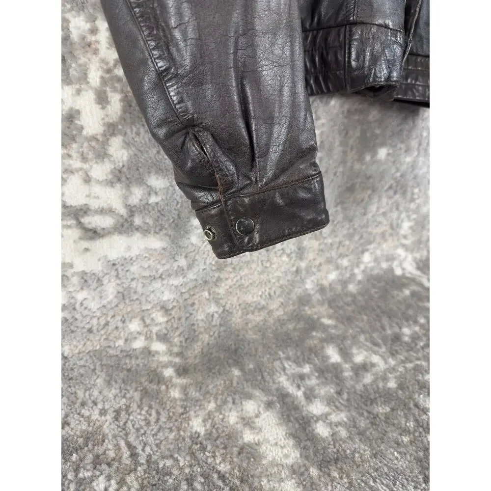 Reed Sportswear Men Size L44 Genuine Leather Moto Jacket Zip Brown Biker Outdoor